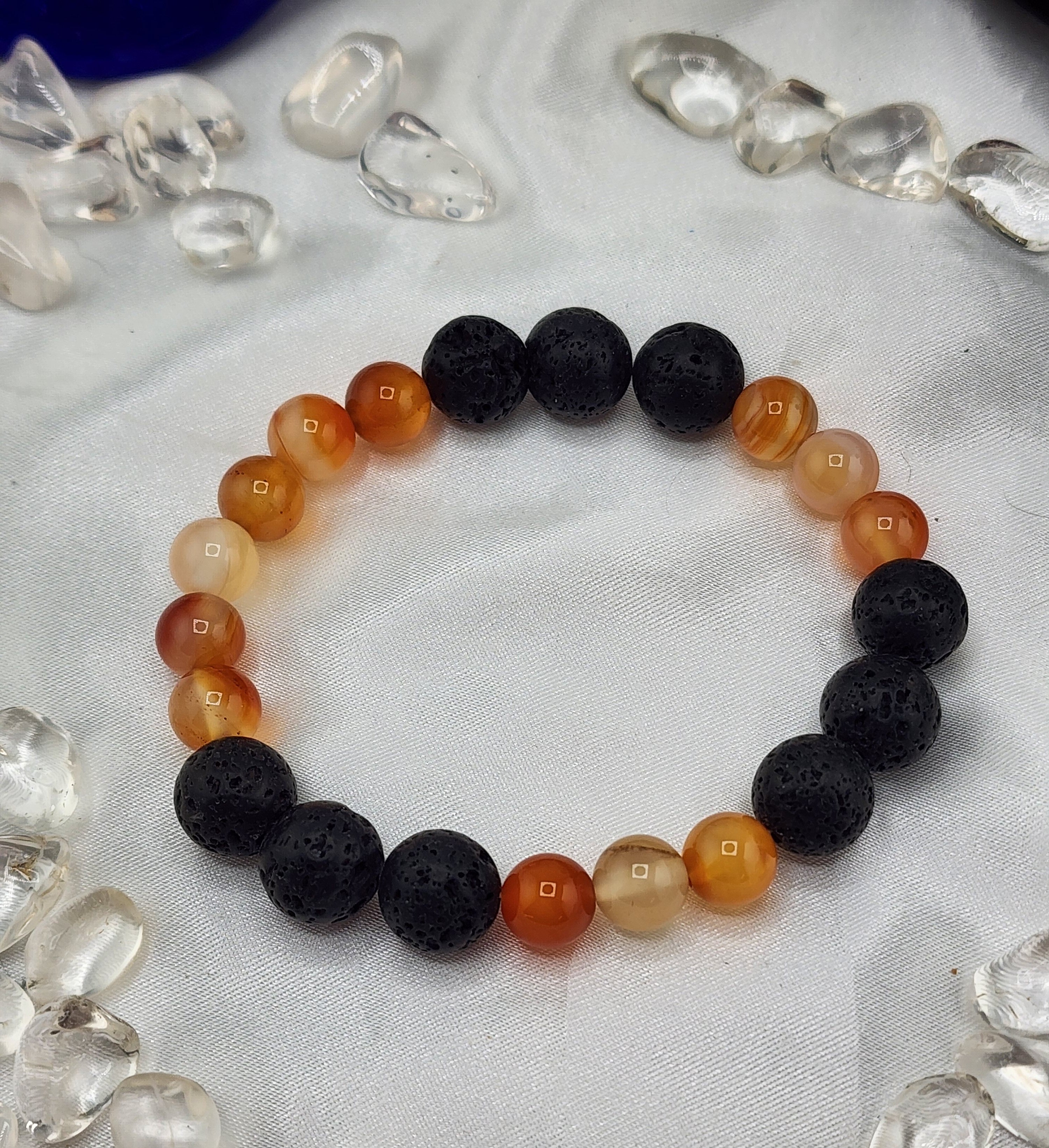 Carnelian & Lava Beads Crystal Bracelet