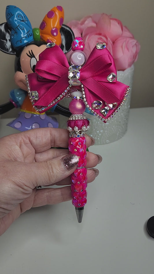 Pink Blingy Bow Heart Pen