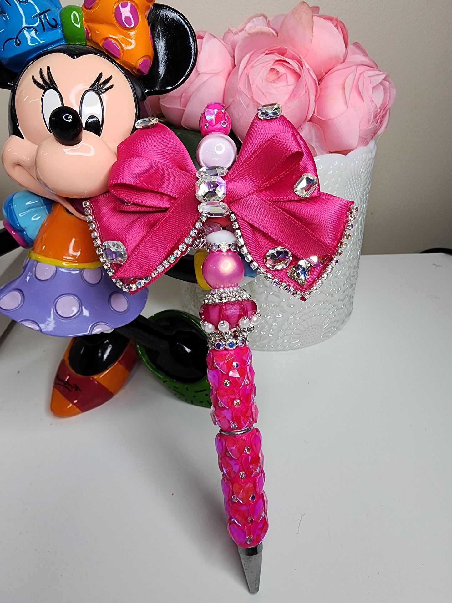 Pink Blingy Bow Heart Pen