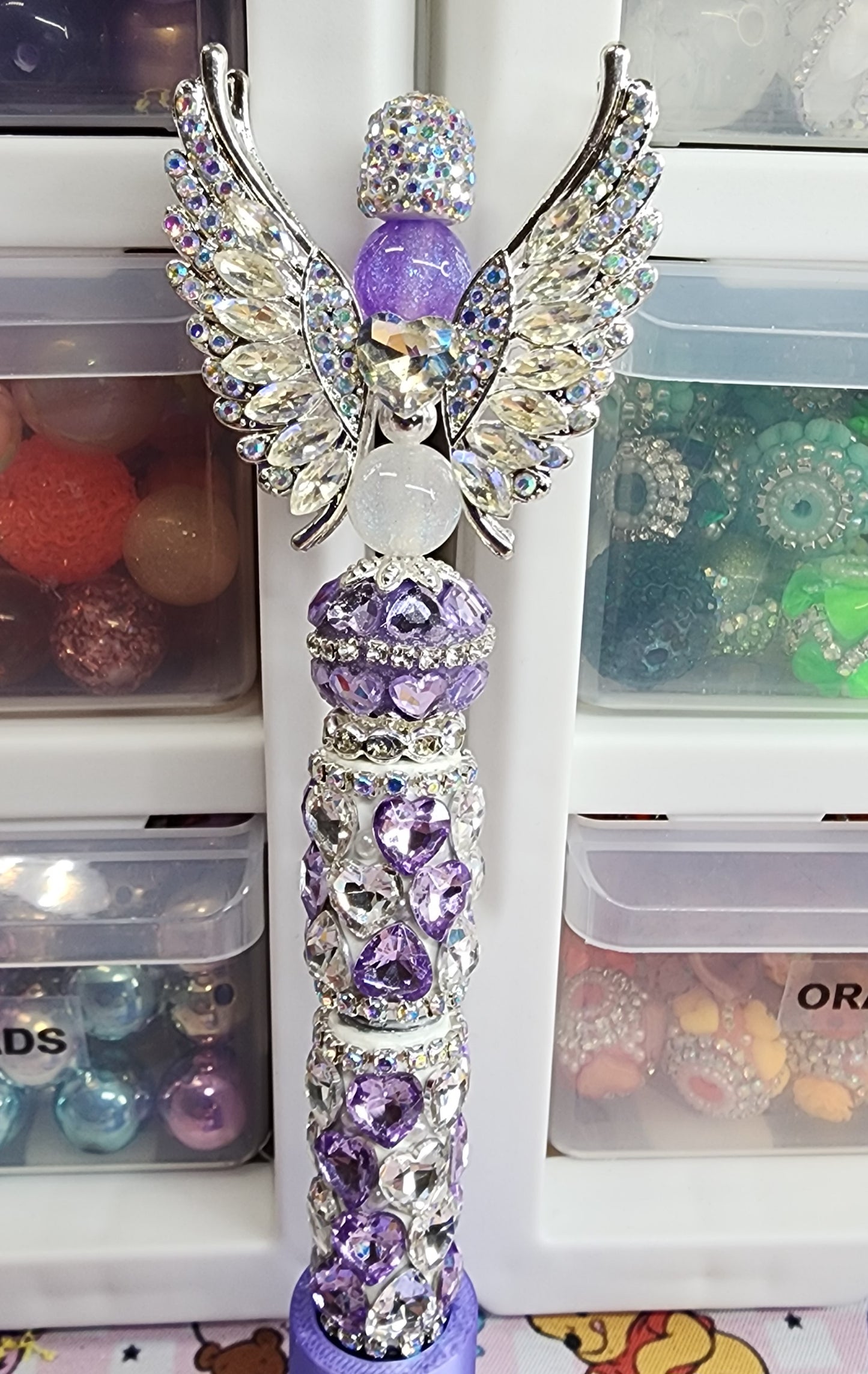 Clear Angel Wings Double Heart Pen