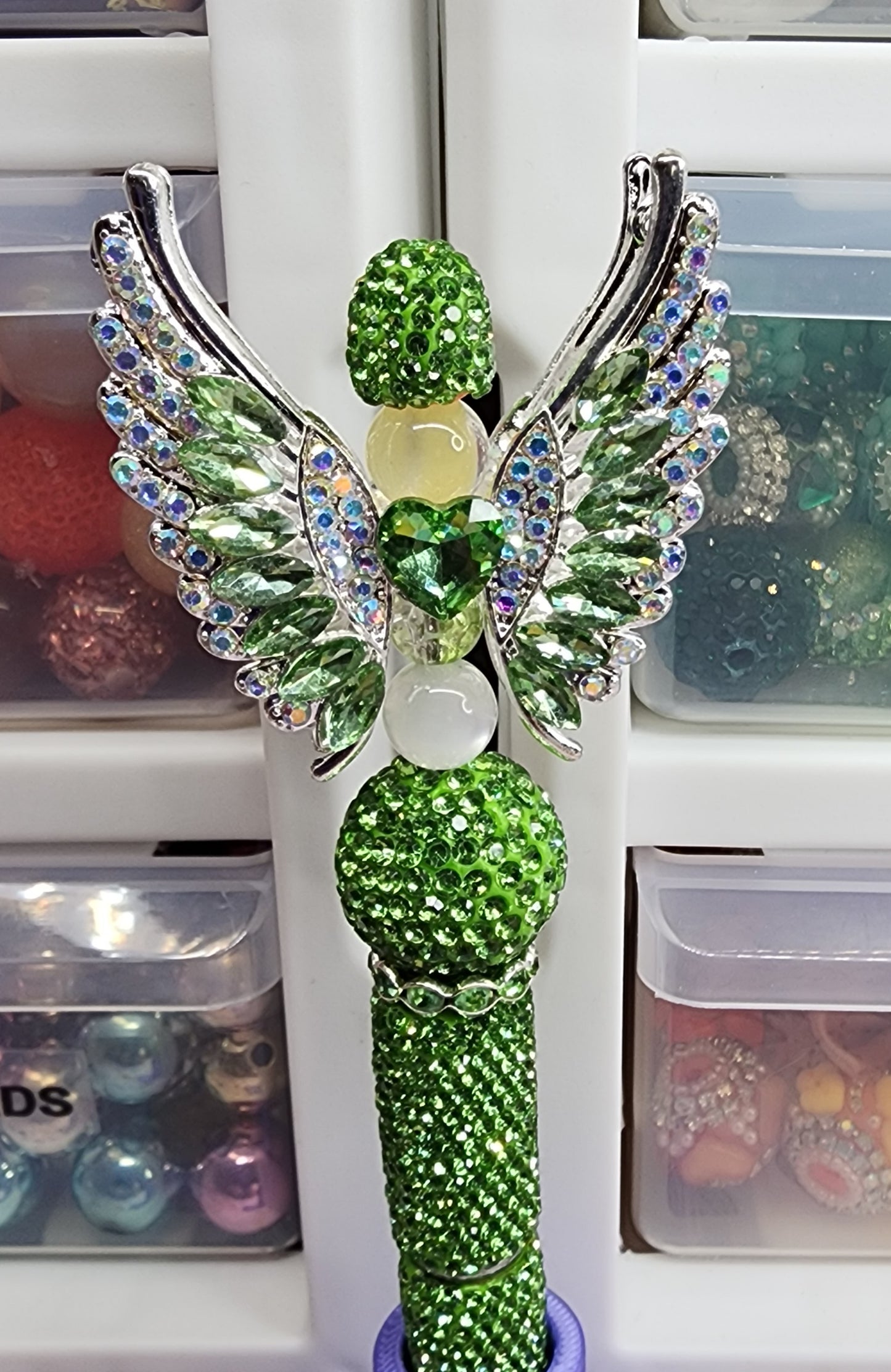 Green Angel Wings Rhinestone Pen