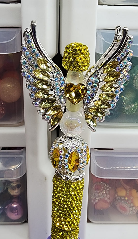 Yellow Angel Wings Rhinestone Pen