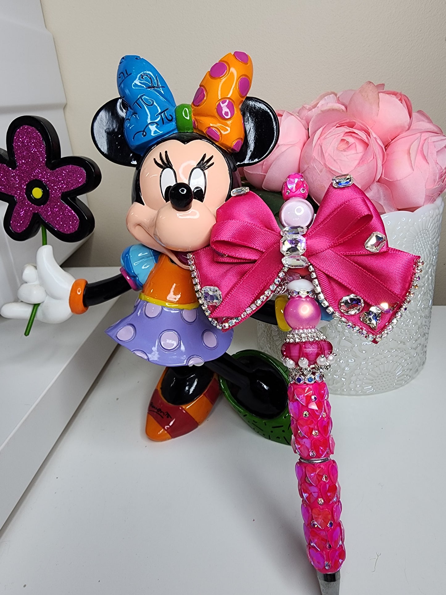 Pink Blingy Bow Heart Pen