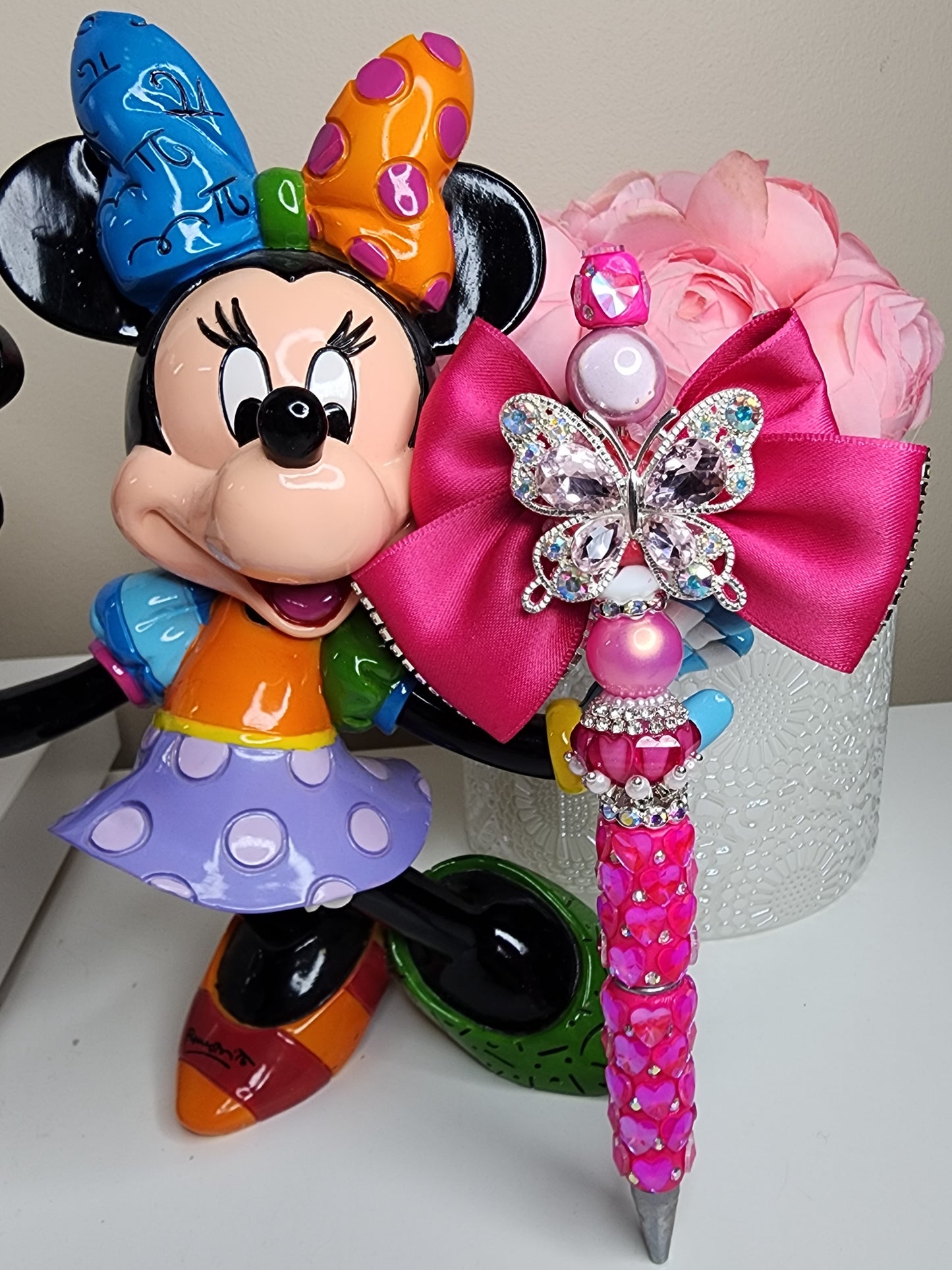 Pink Blingy Bow Heart Pen
