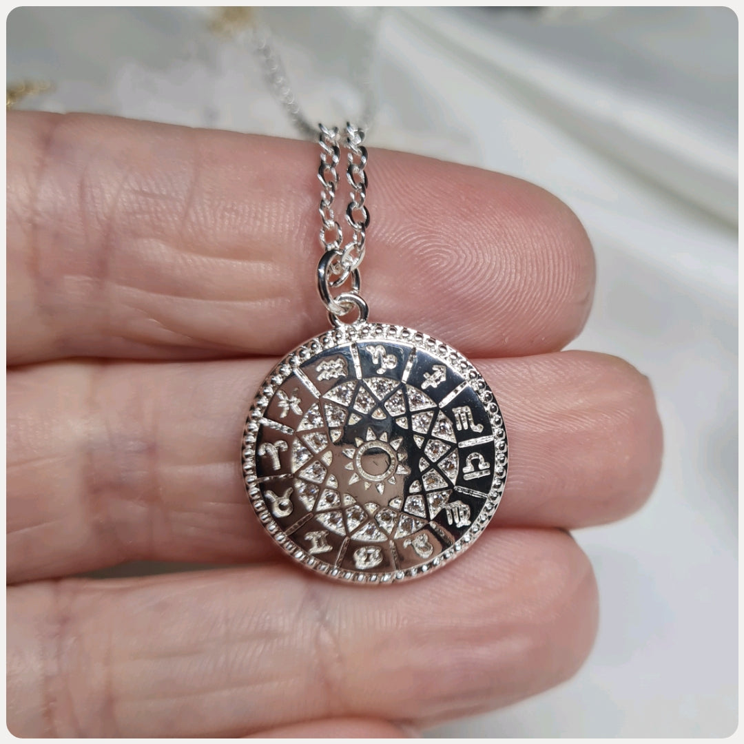 Zodiac Wheel Necklace 22 Inch